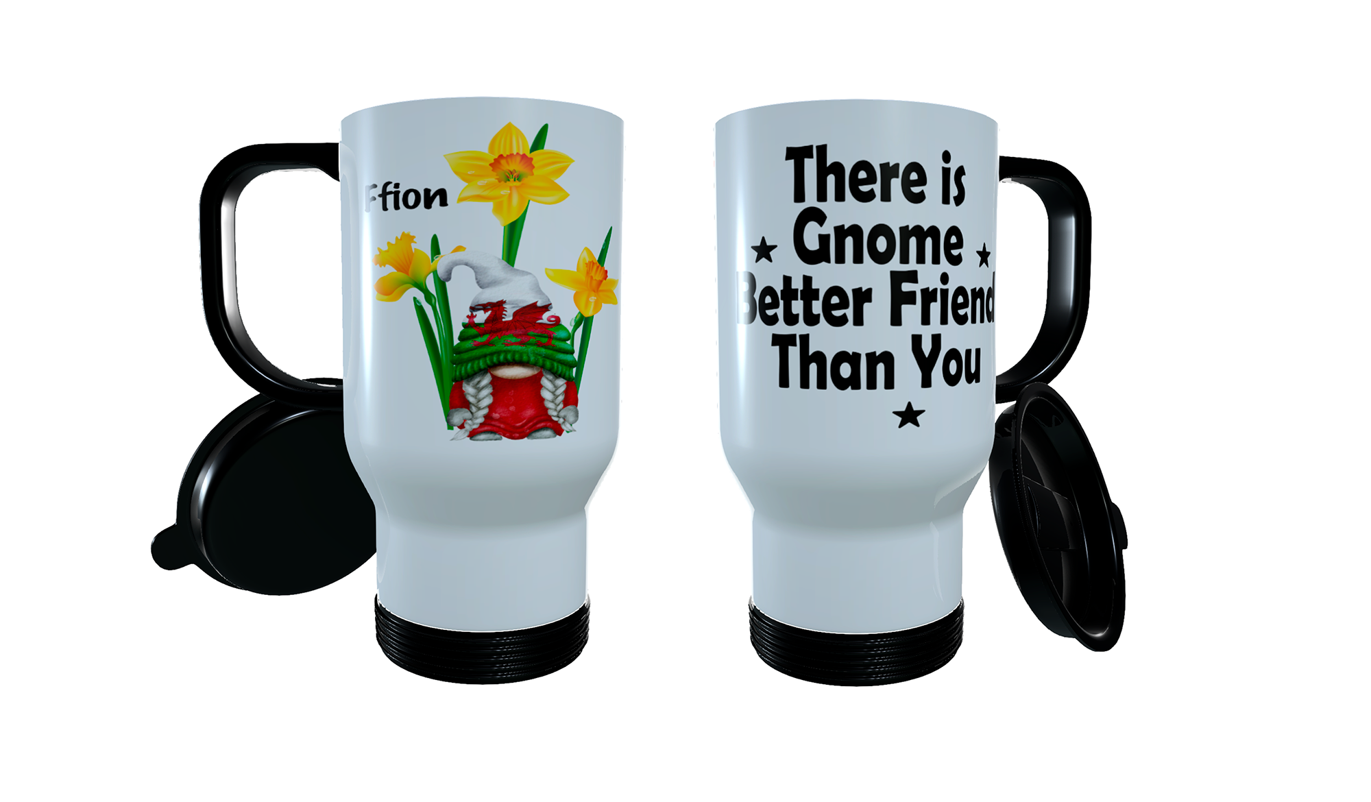 Patriotic Gnome Travel Mug, Wales Gnome, Daffodil Coffee Mug - Click Image to Close